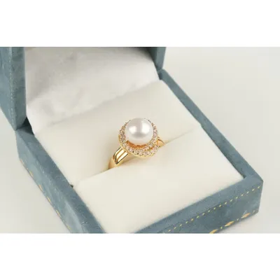 White Copper Gold Plated Freshwater Pearl Ring Noble Natural Design for Women