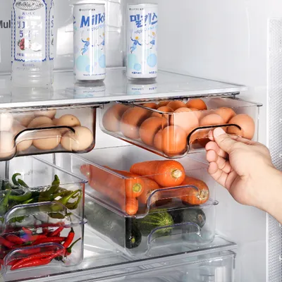 Plastic Stackable Freezer Food Storage Bin Box with Organizer for Fruit, Jars, Packets, Snacks, Pasta