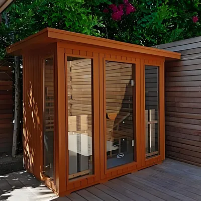 Canadian Solid Wood Sauna Panoramic View Square Outdoor Sauna Room