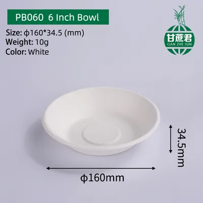 Zhongxin 6 Inch Compostable Tableware Disposable Takeaway Bowl Salad Bowl Pb060