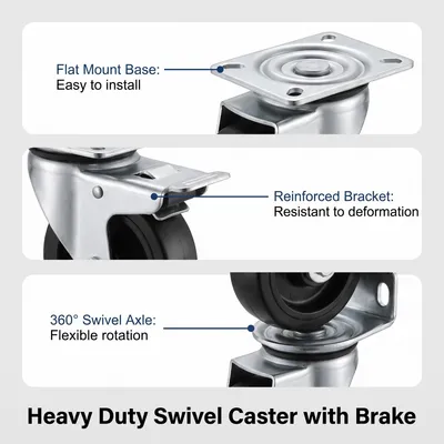 Factory Light Duty Outdoor 3 Inch Side Mount Mini Casters with Total Lock Brake