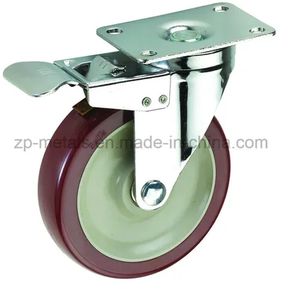 3-Inch Medium-Duty Biaxial Bordeaux PVC Caster Wheel Barrow with Brake