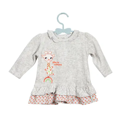 Spring/Autumn Hoodie with Giraffe Embroidery Skirt with DOT Print Hem for Girls