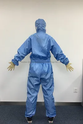 5mm Strip 100 D 2/1 Twill Hooded Jumpsuit Anti-Static Blue Hooded Suit with Ear Holes