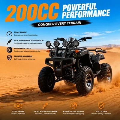 New Petrol ATV Four Wheel 200cc Quad Bike CVT Cdi Buggy
