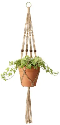 Handmade Macrame Plant Hangers Indoor Outdoor Hanging Planter Basket Jute Rope with Beads 4 Legs 40 Inch