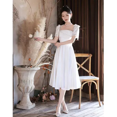 Nnr Women Pears White Dresses Formal Evening Party Dinner Dress for Girl