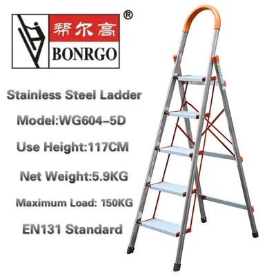 D Type Pipe 5steps Household Ladder Stainless Steel Ladder