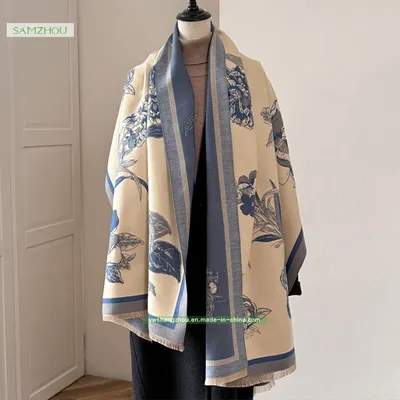 Retro Cashmere Jacquard Scarf Soft Women Shawl Winter with Tassel