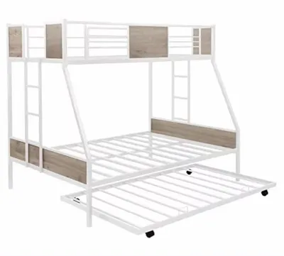 International Metal Bunk Beds Twin Over Full Size Bunk Bed Frame with Trundle & Two-Side Ladders for Adults