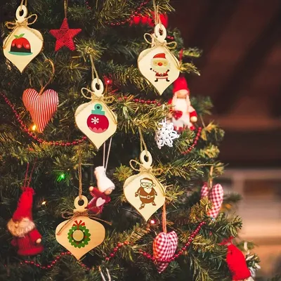 Wooden Peach Heart Christmas Pendants for DIY Craft