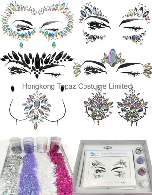 6 Sets Festival Rhinestones Rave Mermaid Face Jewel Women Mermaid Face Gems Glitter Gift (dream set)