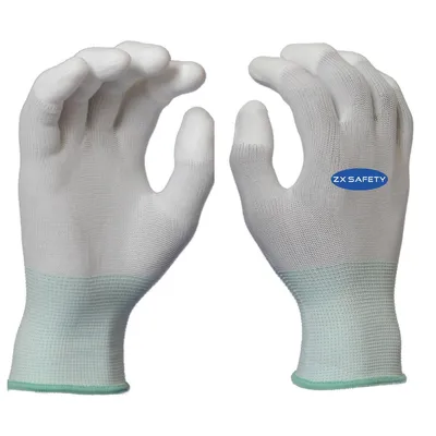 White PU Fingertips Top Fit Coated Nylon Gloves