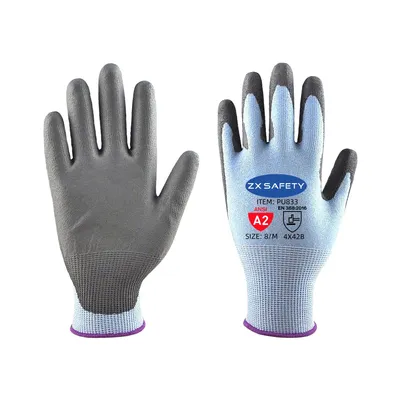18 Gauge Light Blue Ultrathin Cut Resistant Level 3 Gloves with PU Coating