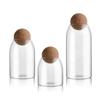Pyrex Glass Jar with Cork Ball Stopper Glass Storage Jar