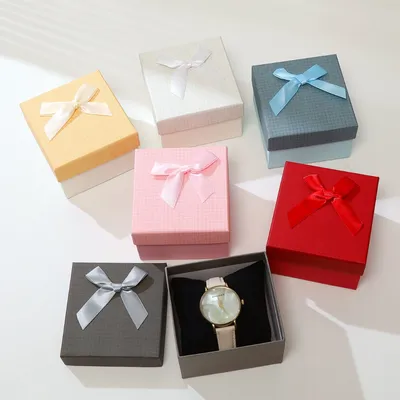 Square Bow Ribbon Watch Gift Box, Paper Jewelry Watch Packaging Box
