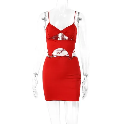 OEM/ODM Sexy Sling-Connected Hollow-out Backless Daring Short Dress
