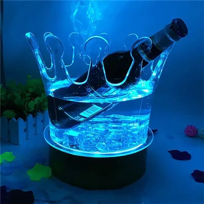 Clear Acrylic Ice Can for Wine Beers Cooling with LED Lighting