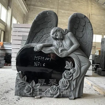 Black Granite Wing Angel Hearrt Memorial Grabstein Legstone