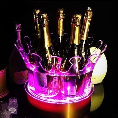 Clear Acrylic Ice Bucket for Wine Beers Cooling with LED Lighting