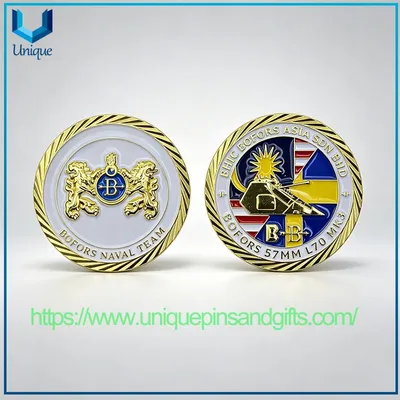 Custom Design Bofors Eofors Naval Team Enamel Gold Plated Challenge Coin