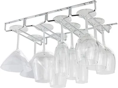 Wallniture Pinot Wine Glass Holder Under Cabinet Organization and Storage for Kitchen Decor, 17" Chrome Finish