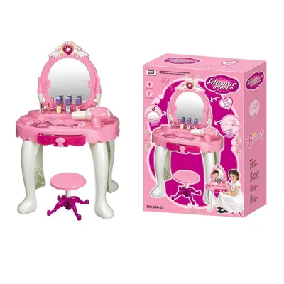 Amazon Hot Sale Baby Girl Dress up Game Electric Infrared Door Open Plastic Dresser Table Toys with Music Beauty Set