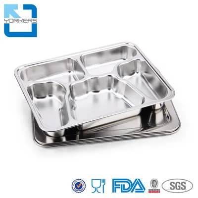 High Quality 5 Compartments Stainless Steel Food Tray Plate