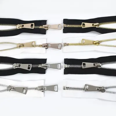 Double Tail Open-End Metal Zipper with Double Puller for Garment Sewing Accessories and Home Textiles