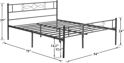 2024 Premium Full-Size Metal Bed Frame with Stylish Headboard