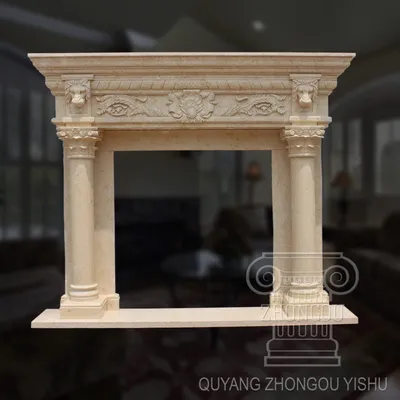 Yellow Simple Pattern Classic Design Natural Marble Fireplace Sculpture