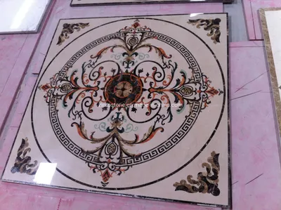 Marble Stone Tile Water Jet Pattern Circle Medallion for Interior Flooring Decorative