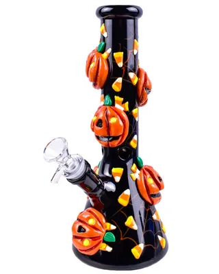 3D Hand Sculpted Halloween Pumpkin Candy Corn Beaker Glass Water Pipe