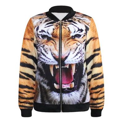 Jaquetas Femininas College Jacket Ferocious Tiger 3D Printed Women Jacket Outwear Zipper Varsity Jakets Women Blazer Feminino