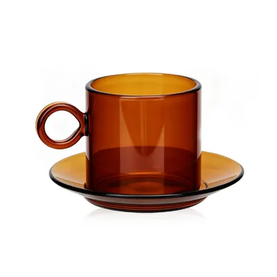 Natural Colors Borosilicate Glass Coffee Cup and Saucer with Circle Handle