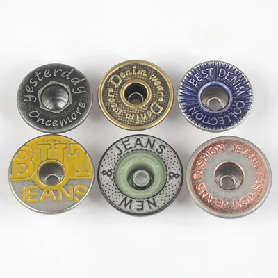 Custom Middle Hollow Design Metal Tack Button Antique Finish Colorful Plating Brass Jeans Shank Button and Rivet for Apparel Jacket Denim