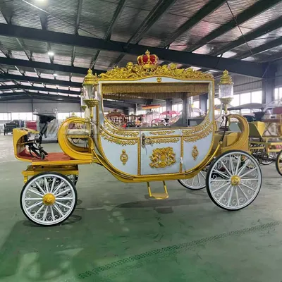 Elegant Open Top White Golden Crown Royal Carriage for Romantic Wedding Celebrations
