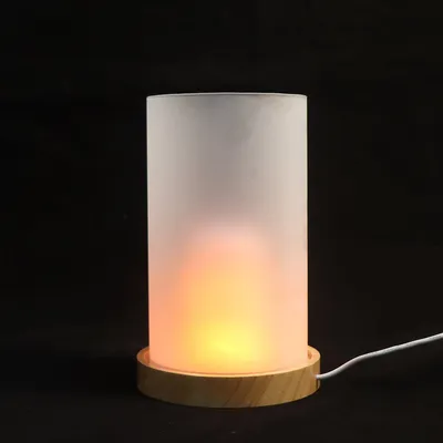 Newish Flame Table Desk Lamp Decoration Glass Night Light with LED Wood Base