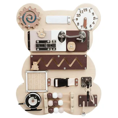 Kids Most Popular Bear Shape Wooden Toddler Busy Board