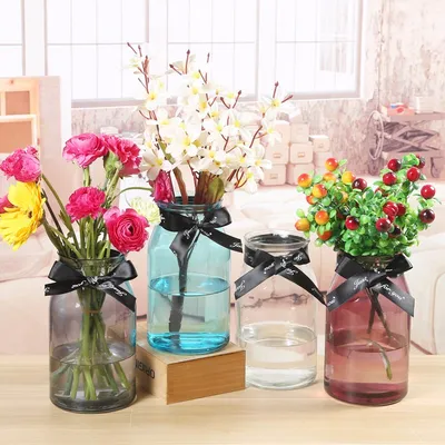 Wholesale Round Decoration Clear Colored Vase Glass