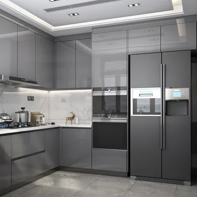 Gray Modular Flat Pack Kitchen with Optional Appliance for Home