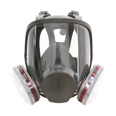 PVC Shell Wide Field Vision Anti-Fog Reusable Anti Gas Breathing Respirator Full Face Gas Mask with 3# Double Filter Cartridge