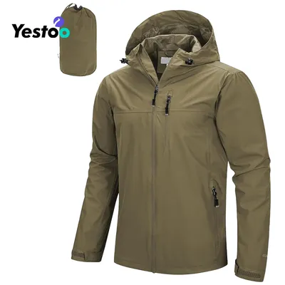 Men's Waterproof Packable Rain Jacket - Lightweight Cycling Windbreaker with Hood