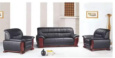 Black Wooden Modern New Style Reception Area PU Leather Sofa