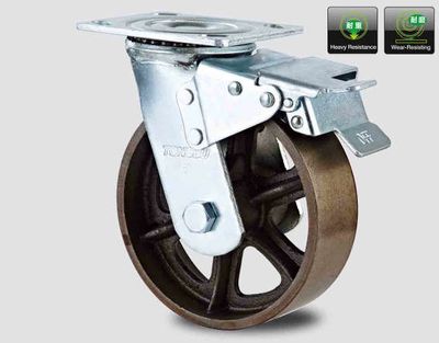 Heavy-Duty Swivel Cast Iron Caster with Double Brake