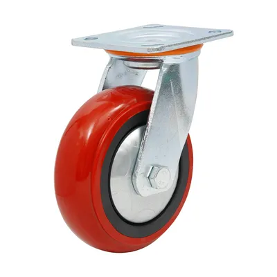 6-Inch Heavy-Duty Red PU Casting Iron Dust Ring Swivel Caster Wheel Barrow Without Brake