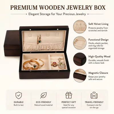 Premium Solid Walnut Wood Jewelry Box Handcrafted Jewelry Organizer Case for Women Personalized Anniversary Gift for Jewelry Collectors Factory Price