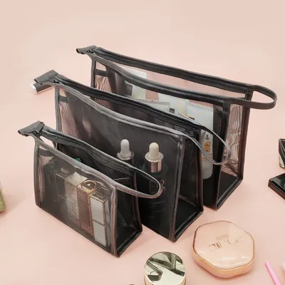 Simple Design Nylon Mesh Zipper Pouch See-Through Travel Organizer Wash for Toiletry Bag for Daily Makeup