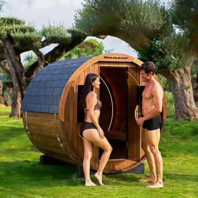 Outdoor Thermo Walnut Wood Barrel Sauna Room