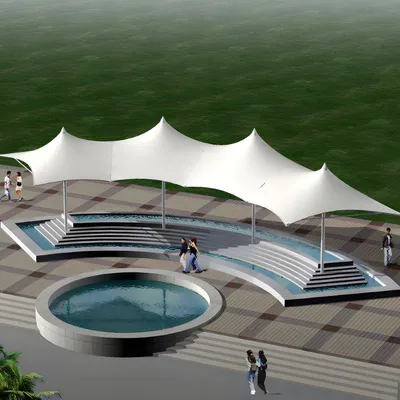 Swimming Poolside Shade Membrane Structure Landscape Shelter Resort Style
